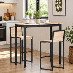 Bar Table with Pine Wood Top and Metal Base 110cm