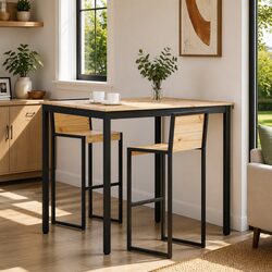 110cm Bar Table with Solid Pine Wood Top and Metal Legs