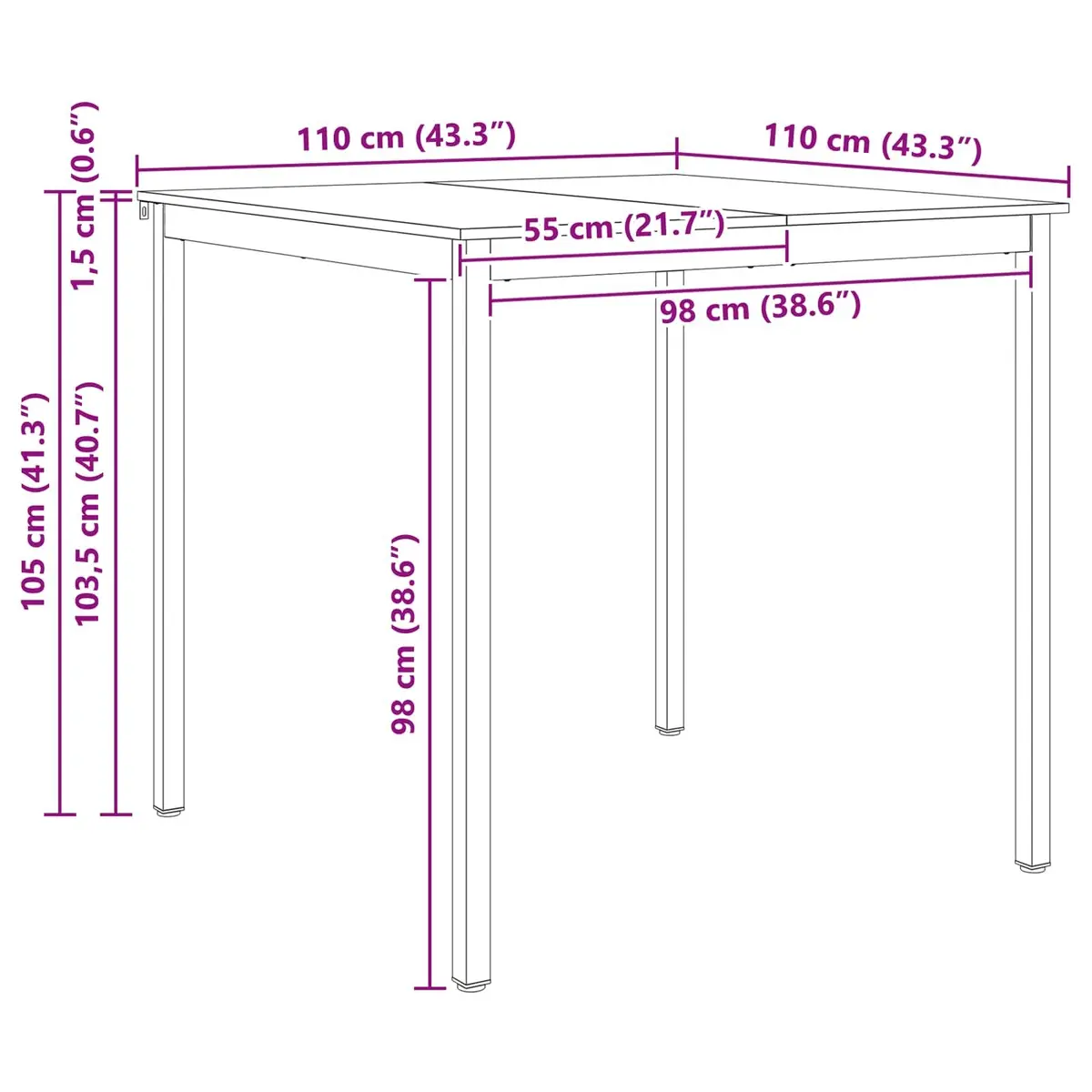 Bar Table H-Shaped Support Metal Legs Solid Pine Wood 110cm Brown