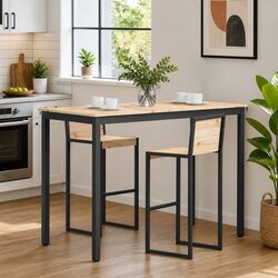 Functional Bar Table with Solid Pine Top and Metal Legs