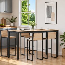 Bar Table in Solid Pine Wood with Metal Legs 180x90x105cm