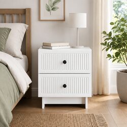 Engineered Wood White Bedside Cabinet 43 x 34.5 x 47.5 cm