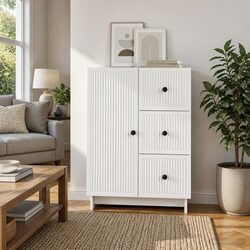 Engineered Wood White Sideboard Storage Cabinet