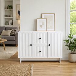 White Engineered Wood Sideboard with Swing Doors and Drawers