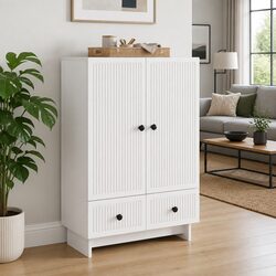 White Engineered Wood Sideboard with Storage Features
