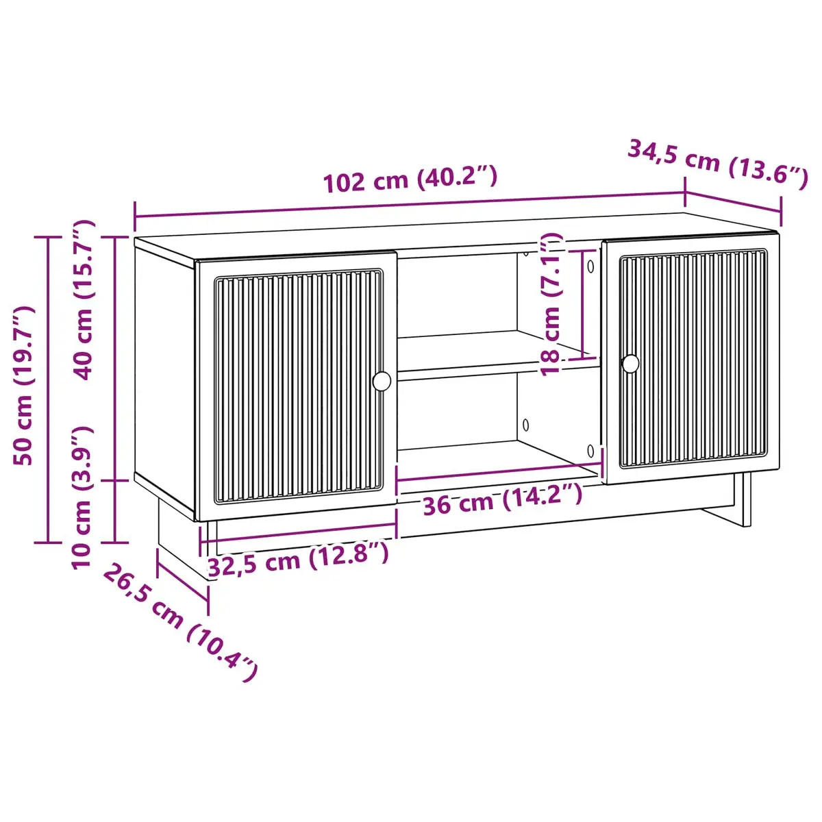 TV Cabinet Adjustable Shelves 102 x 34.5 x 50 cm White Storage Unit