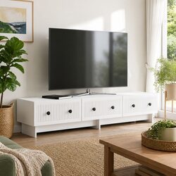White Engineered Wood TV Cabinet with Drawer 147 x 34.5 x 30 cm