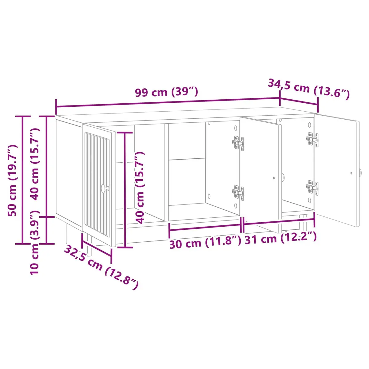 TV Cabinet Modern Storage Unit with Shelves 99x34.5x50cm White
