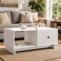 Engineered Wood Rectangular Coffee Table in White