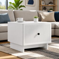 White Stripe Border Coffee Table with Drawer