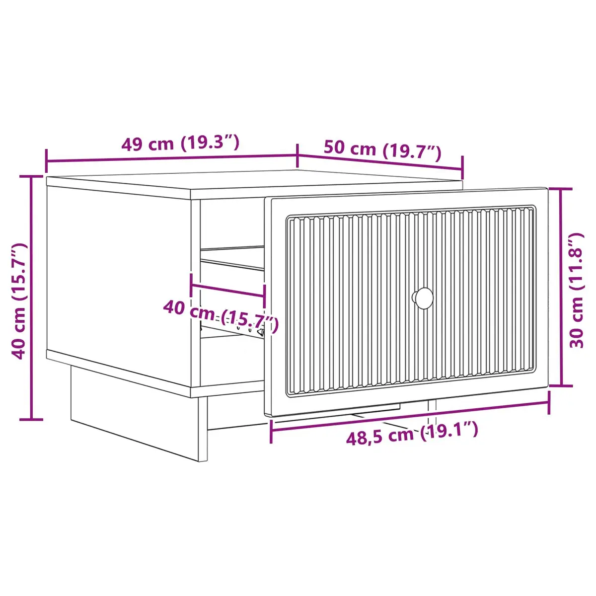 Coffee Table with Drawer Modern White Stripe Border 49 x 50 x 40 cm