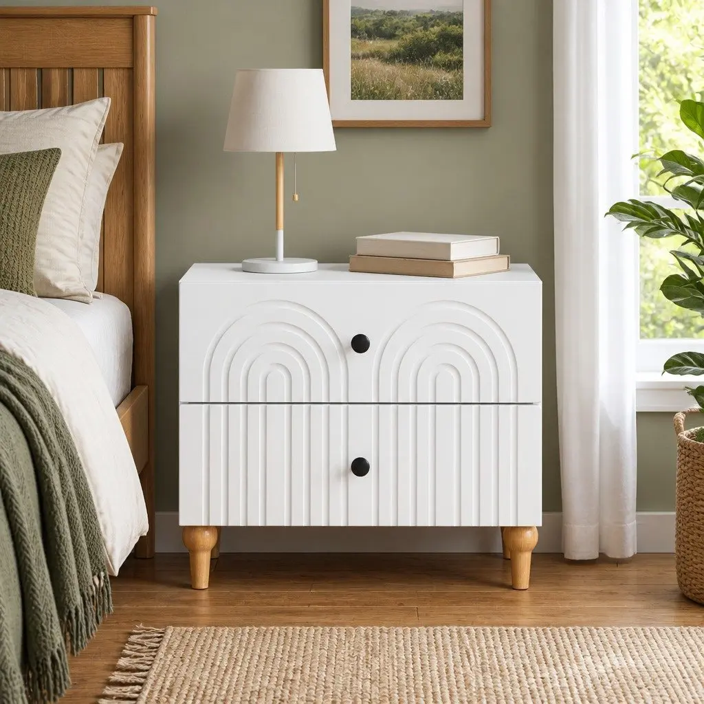 Bedside Cabinet Modern Storage Table Compact 62 x 34.5 x 48 cm White