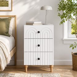 White Engineered Wood Bedside Cabinet with Roller-Glide Drawers