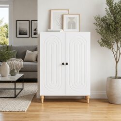 Modern White Sideboard Storage Cabinet with Engineered Wood