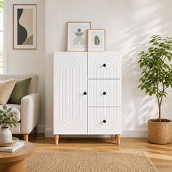 White Sideboard Storage Cabinet with Engineered Wood Design