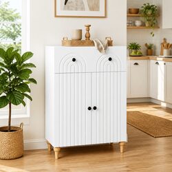 White Sideboard Cabinet 66x34.5x90cm with Engineered Wood