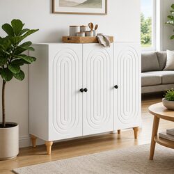 White Engineered Wood Sideboard Cabinet 89x34.5x80cm