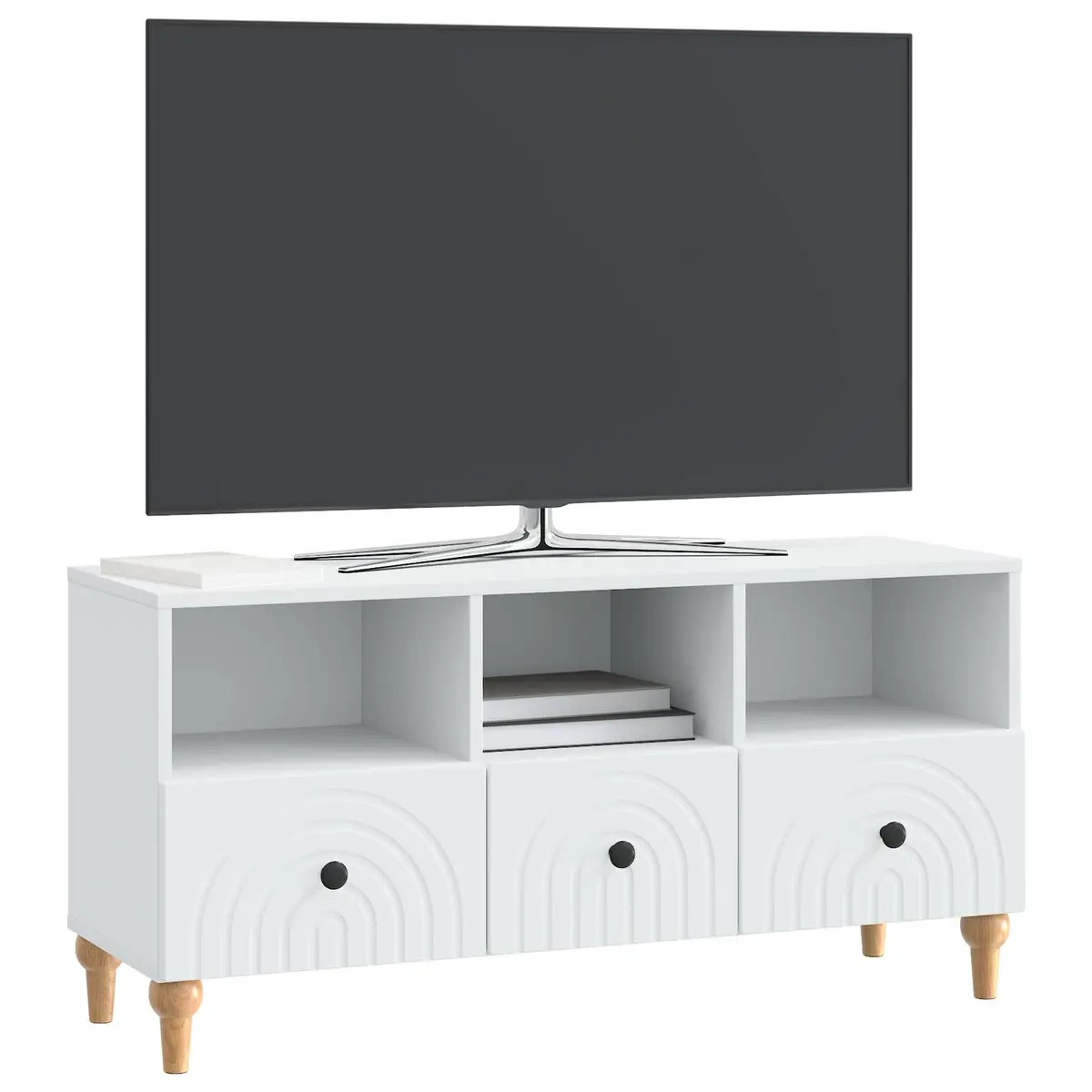 TV Cabinet Engineered Wood Modern Storage Unit White 102cm Living Room Furniture