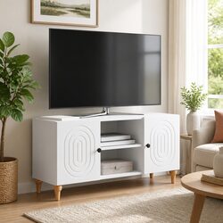 TV Cabinet in White 102x34.5x50cm with Utility Shelves
