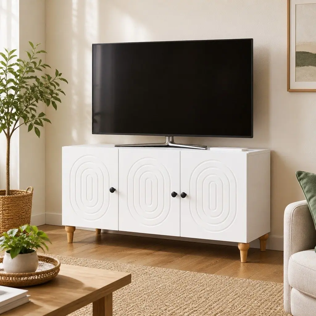 TV Cabinet White Modern Storage Unit 99 x 34.5 x 50 cm Living Room Furniture