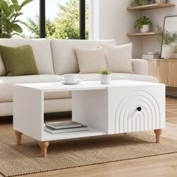Coffee Table White with Shelves 90 x 50 x 40 cm