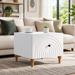 Coffee Table with Drawer in White Engineered Wood