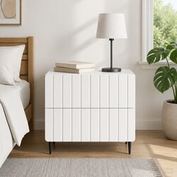 White Bedside Cabinet with Iron Legs and Storage Compartments
