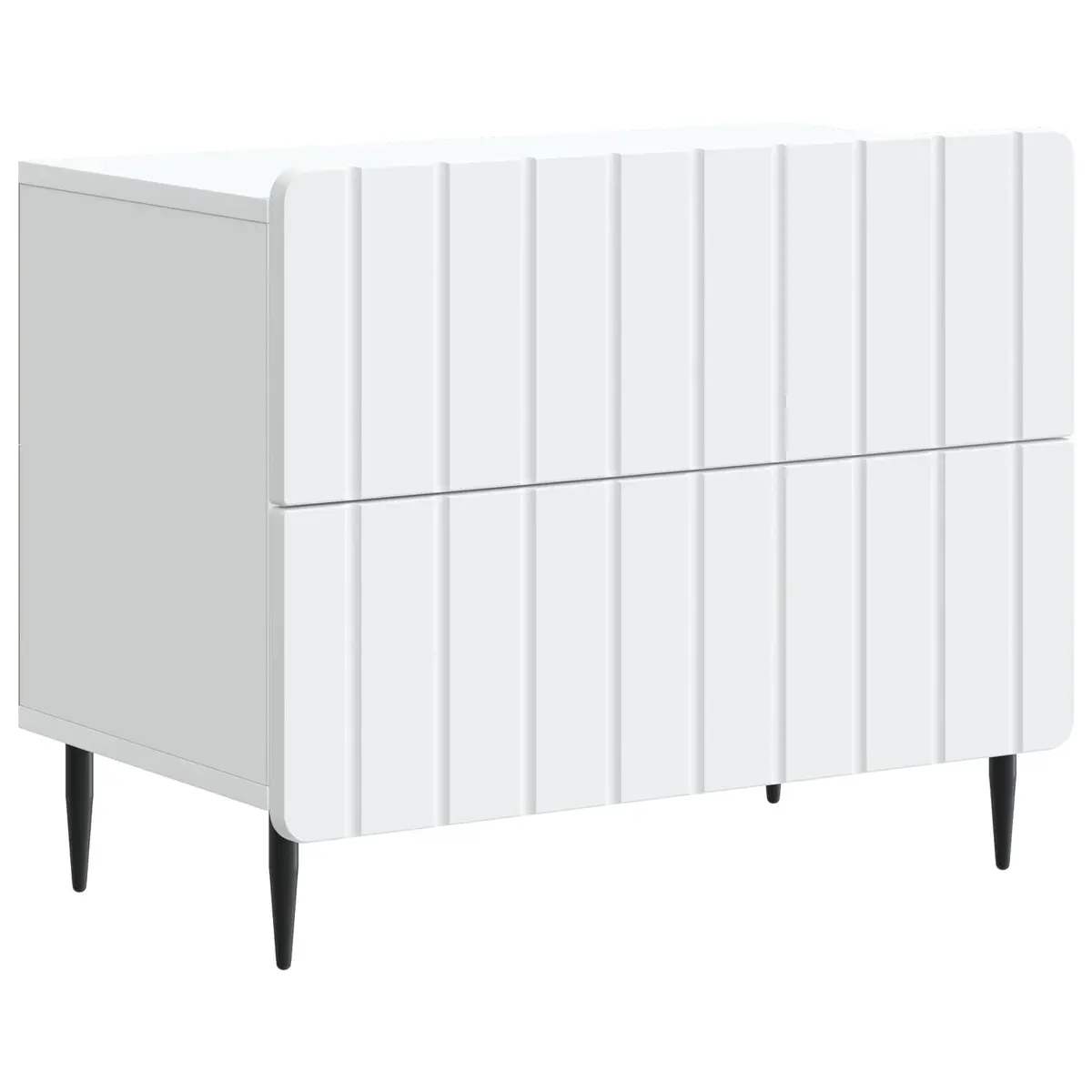 Bedside Table Modern Compact White Engineered Wood Nightstand with Striped Pattern and Iron Legs