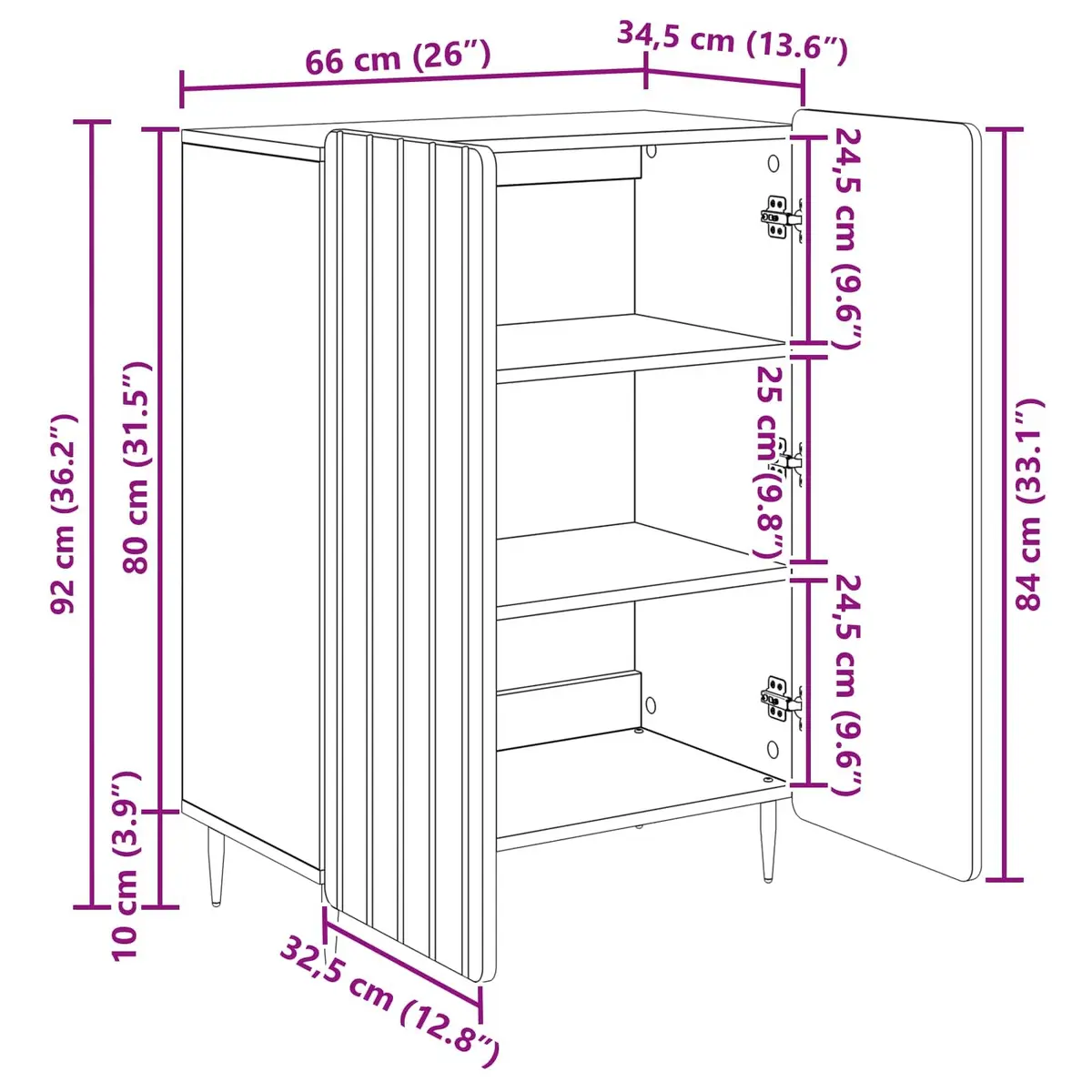 White Sideboard Engineered Wood Storage Cabinet Modern 66 x 34.5 x 92 cm