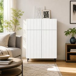 White Sideboard with Engineered Wood and Iron Legs
