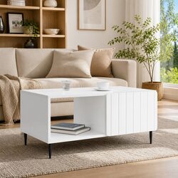 Rectangular White Coffee Table with Open Storage