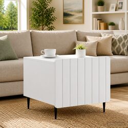 Modern White Coffee Table with Drawer and Dual-Level Design