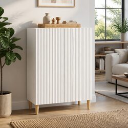 White Sideboard Storage Cabinet 66x34.5x90cm Engineered Wood