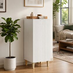 White Engineered Wood Sideboard Cabinet with Tapered Legs