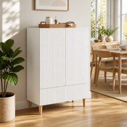 White Engineered Wood Sideboard Cabinet with Adjustable Shelves