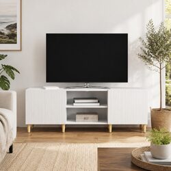150cm White TV Cabinet with Swing Doors and Shelves