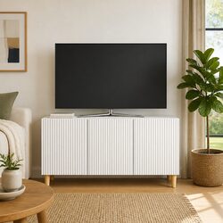 Engineered Wood White TV Cabinet with Storage Compartment