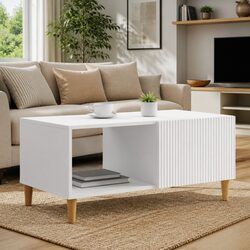 White Engineered Wood Coffee Table with Compartments