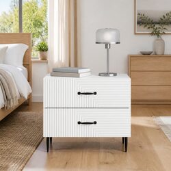 Chic White Bedside Cabinet with Sleek Metal Legs