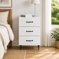 White Bedside Table with Storage Compartment and Drawer