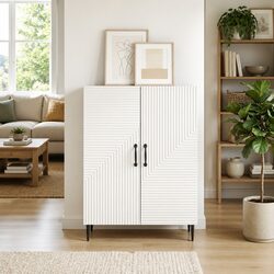 White Sideboard with Engineered Wood and Metal Accents