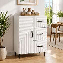 Engineered Wood Sideboard with Metal Legs and Shelves