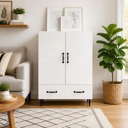 Contemporary White Sideboard Storage Cabinet with Metal Legs