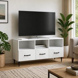 TV Cabinet with Drawer in White Engineered Wood 102cm