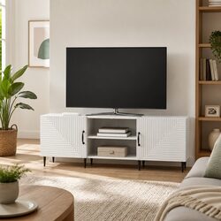 Engineered Wood TV Cabinet with Storage, White Finish