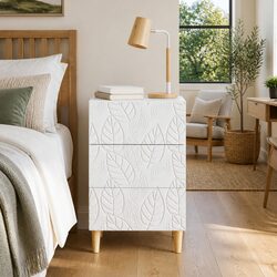 Engineered Wood White Bedside Table with Eucalyptus Legs