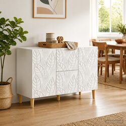 White Sideboard with Eucalyptus Wood Legs, 89x34.5x60cm