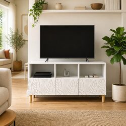 White TV Cabinet with Engineered Wood Construction