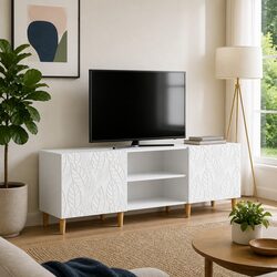 White Engineered Wood TV Cabinet with Storage 150cm