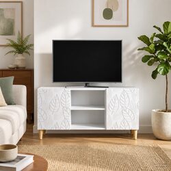 White Engineered Wood TV Cabinet with Swing Doors